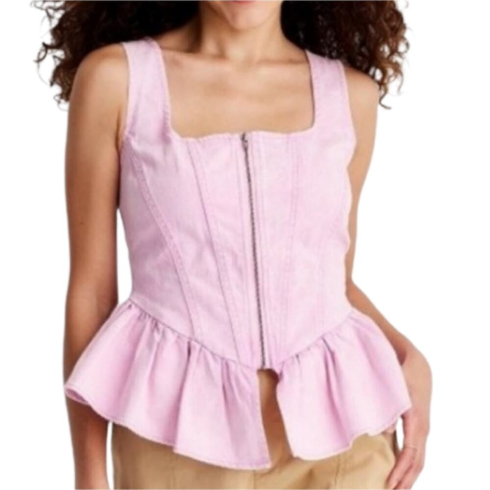 Future Collective Womens Sleeveless Pink Denim Corsett With Flounce Hem Size XXL
